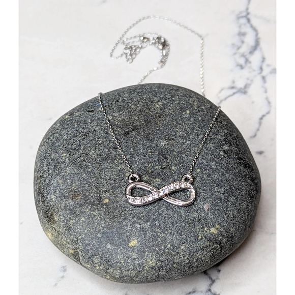 Infinity Symbol Necklace White Gold Plated Pendant with Crystals - Picture 3 of 6